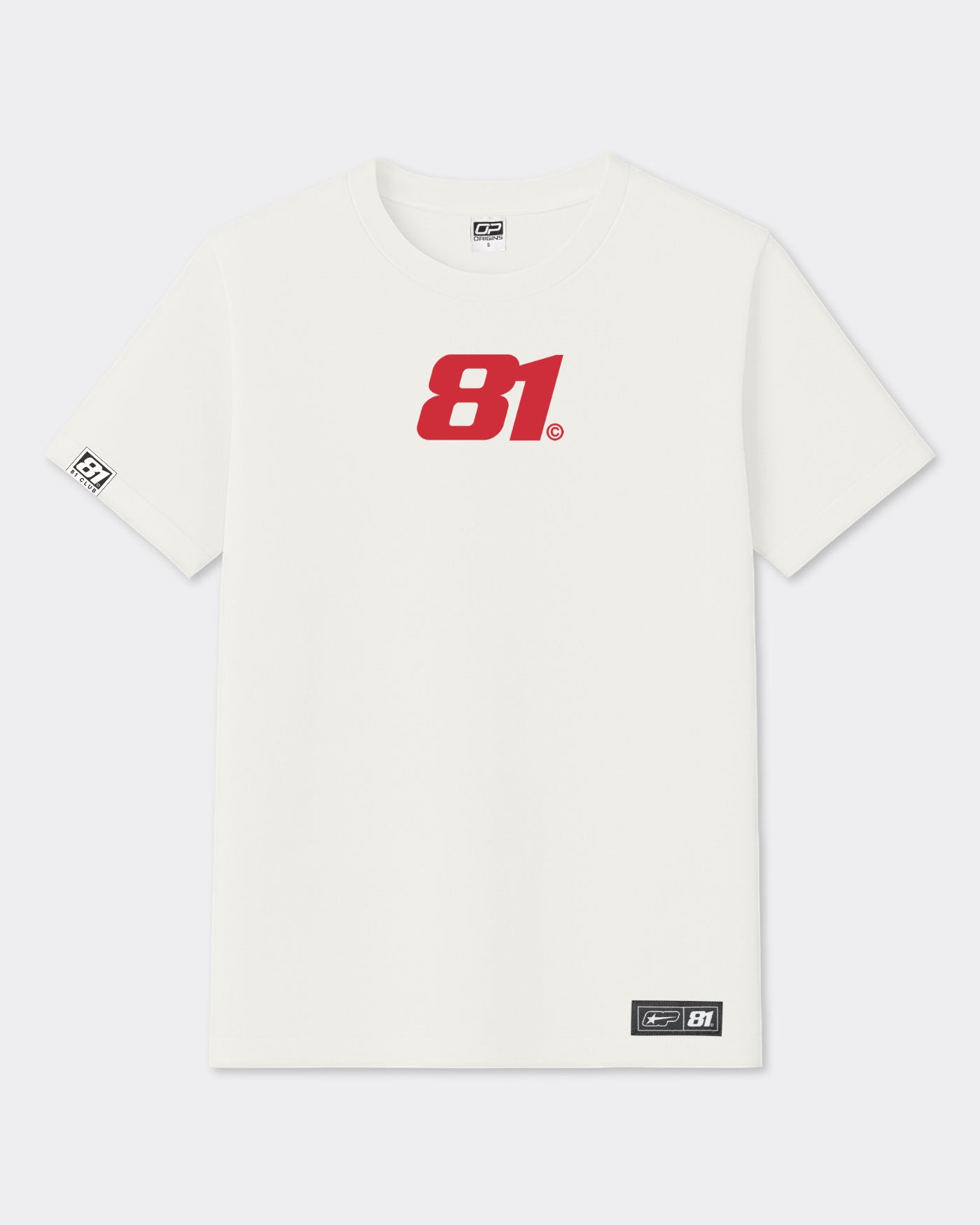 81 CLUB Origins T-Shirt - Off White featuring the iconic red 81 logo on a premium off-white cotton base.