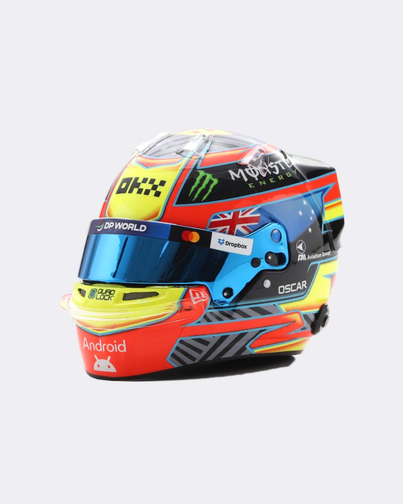 1:5 scale 2025 Season Helmet - Oscar Piastri showcasing colorful design and branding details.