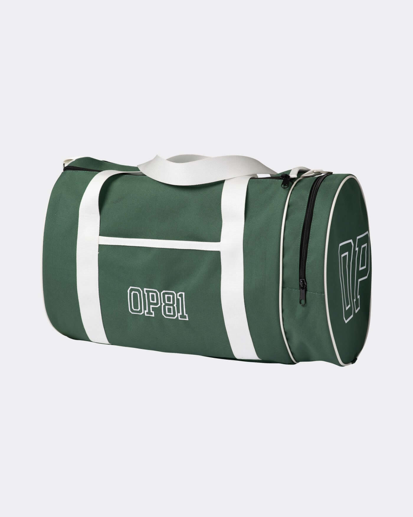 Green Home Race Barrel Bag with white accents, perfect for everyday adventures and securing essentials.