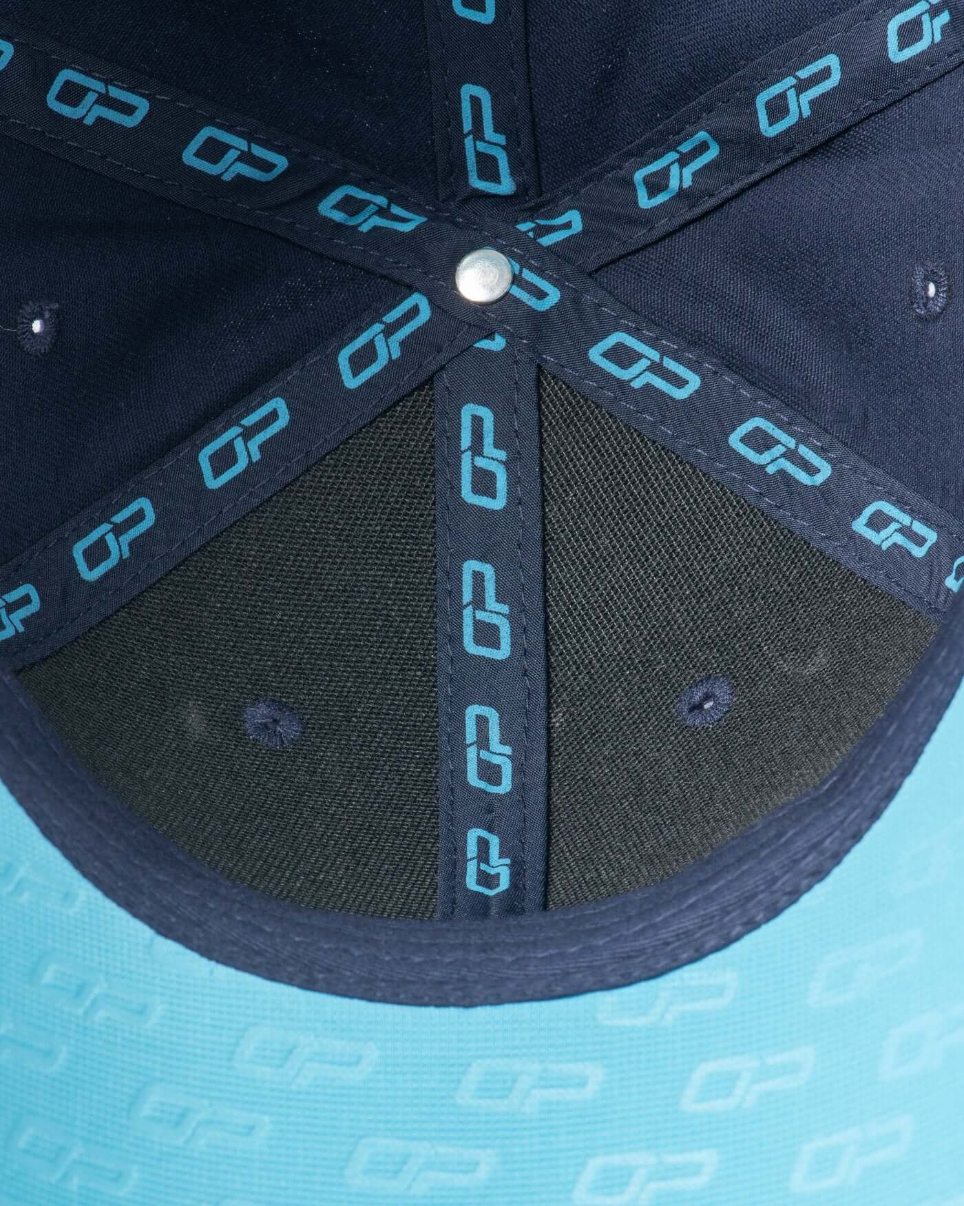 Interior view of the Signature Cap - Navy featuring OP logo detailing and adjustable strap for comfort.