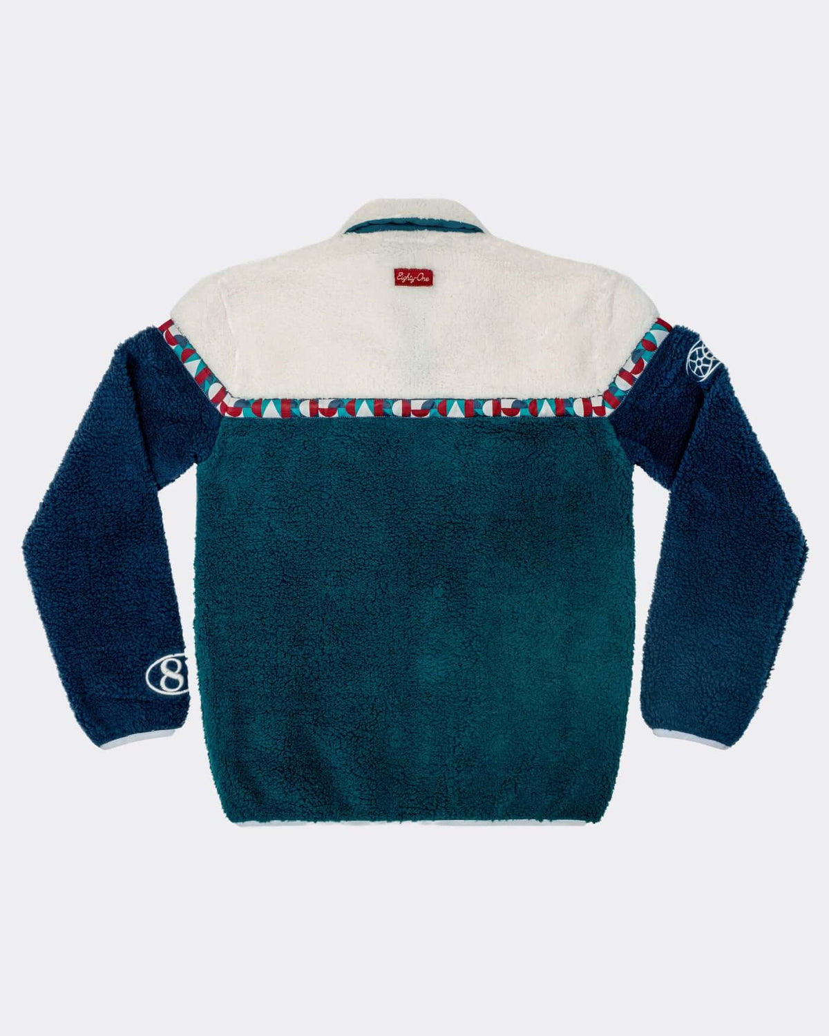 Back view of the World Circuit Fleece, showcasing its colour-blocked design and high stand collar.