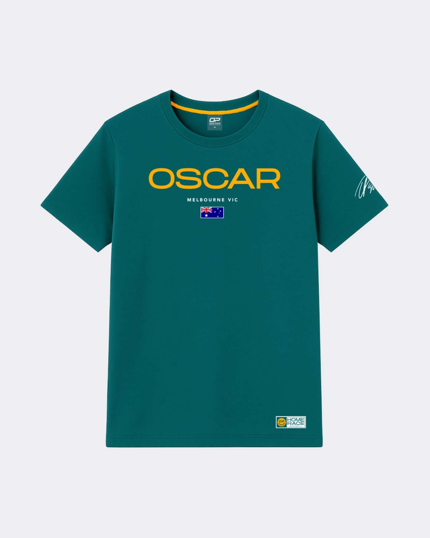 Piastri Grandstand Merch Pack - S/M featuring Oscar T-shirt in teal with Melbourne VIC design.