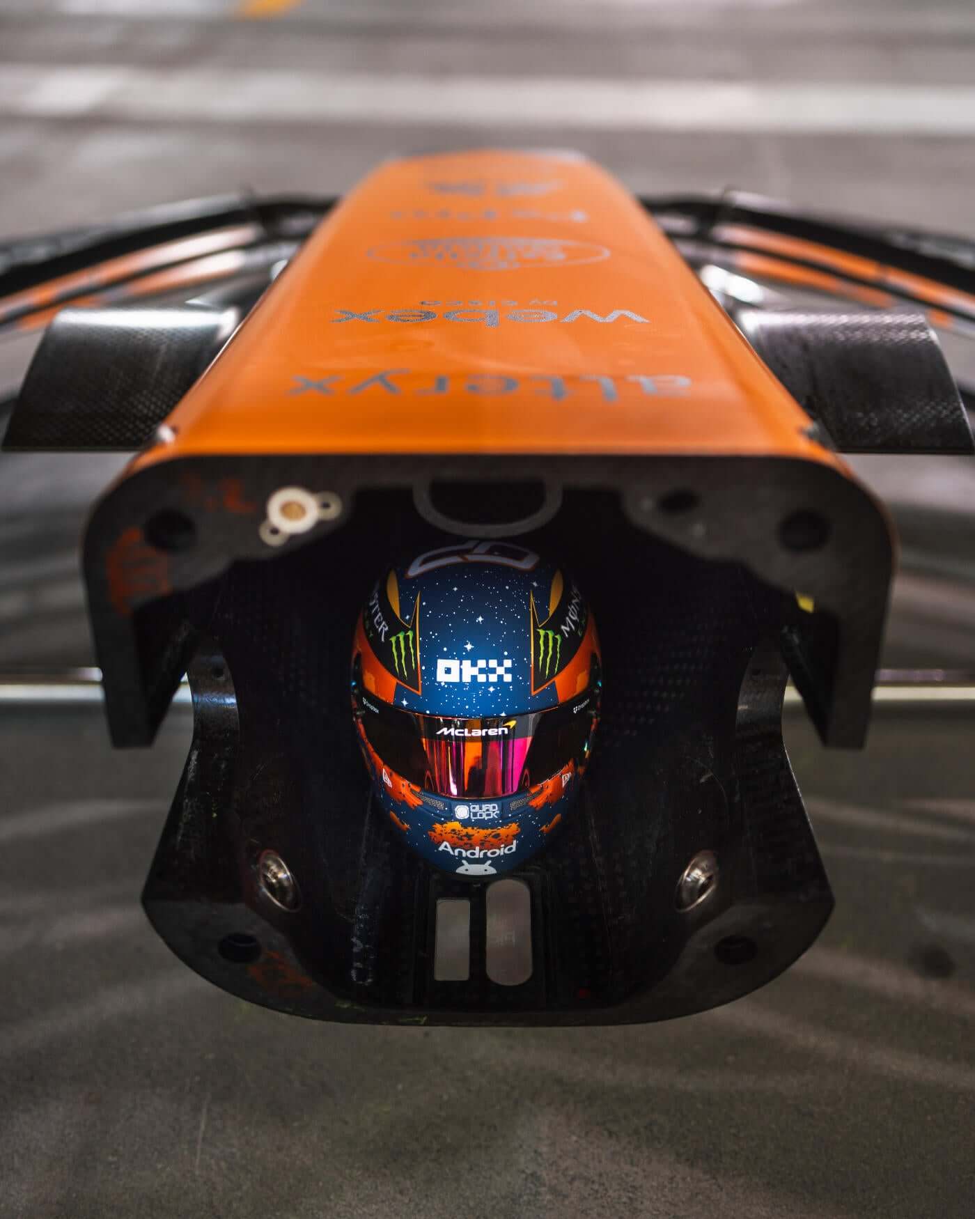 1:2 scale replica 2024 Australian Grand Prix mini helmet - Oscar Piastri under orange aerodynamic cover