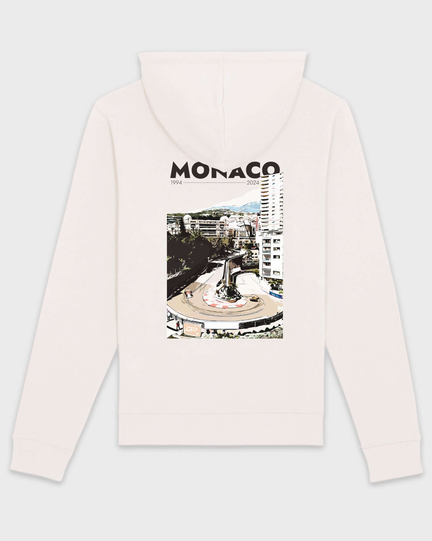 OffWhite Monaco 2024 Hoodie with Grand Hotel Hairpin design on the back, inspired by the Monaco Grand Prix and Oscar Piastri.