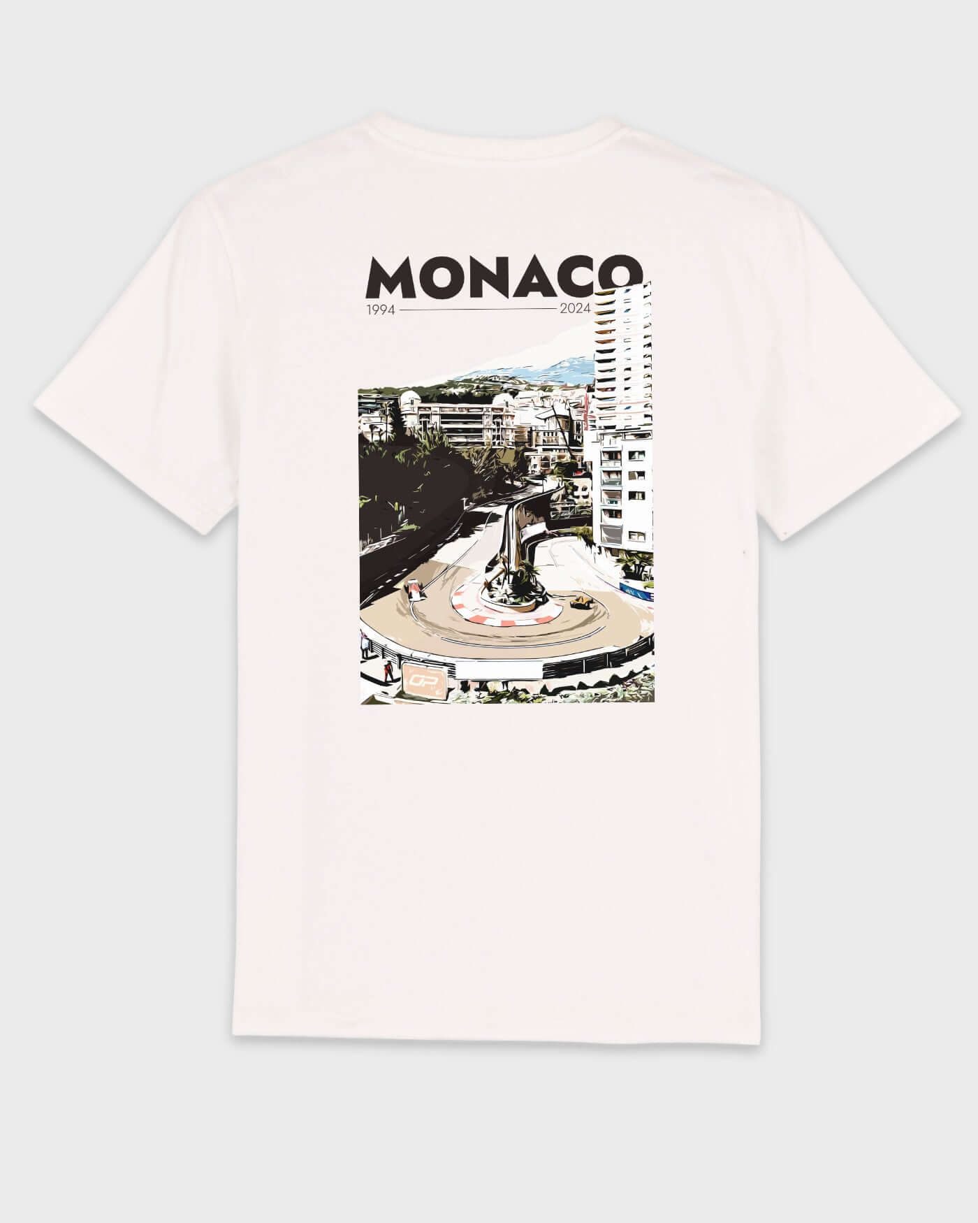 OffWhite Monaco 2024 T-Shirt with Grand Hotel Hairpin design on the back, inspired by the Monaco Grand Prix and Oscar Piastri.