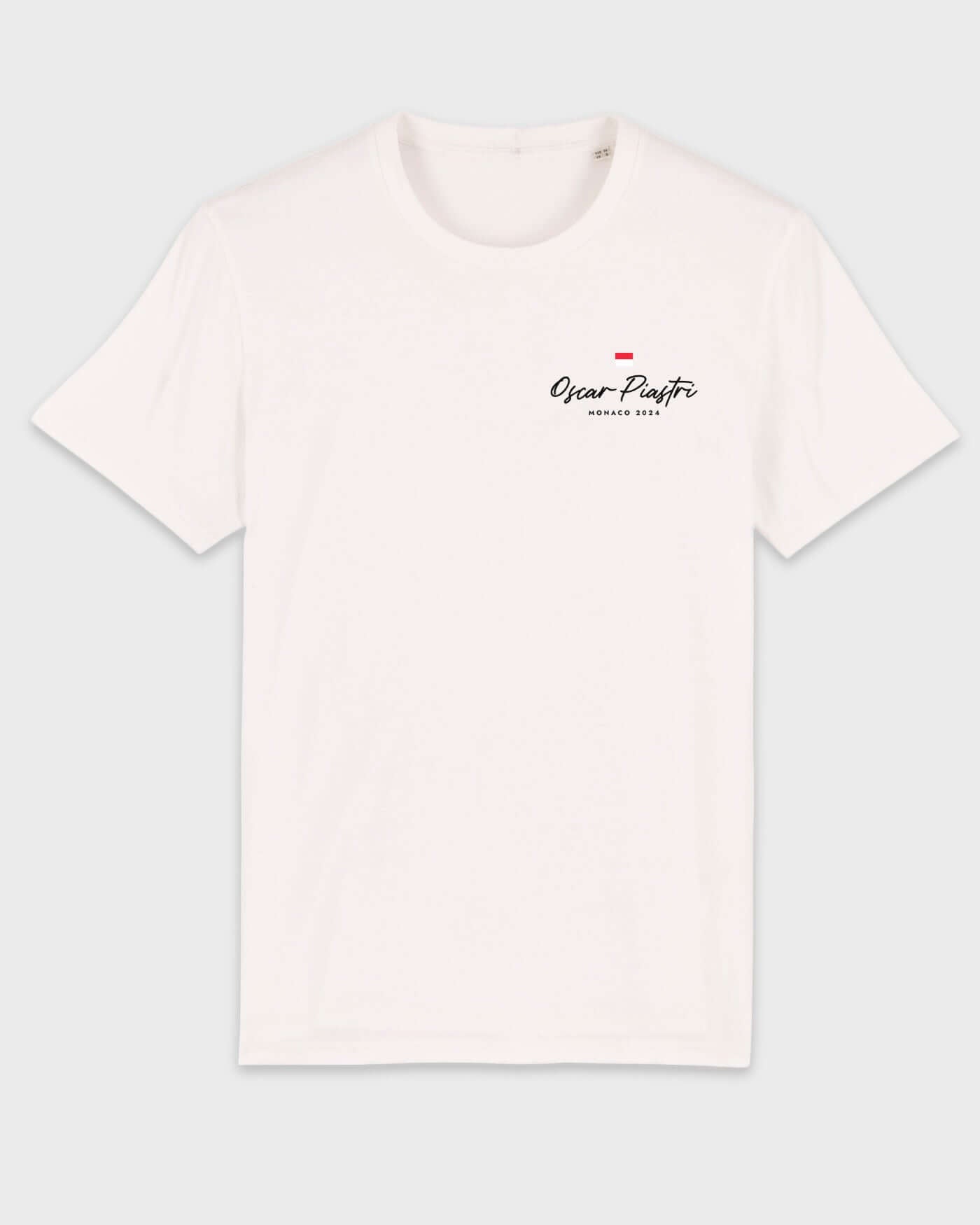OffWhite Monaco 2024 T-Shirt with Oscar Piastri logo, featuring unisex design and front pocket.