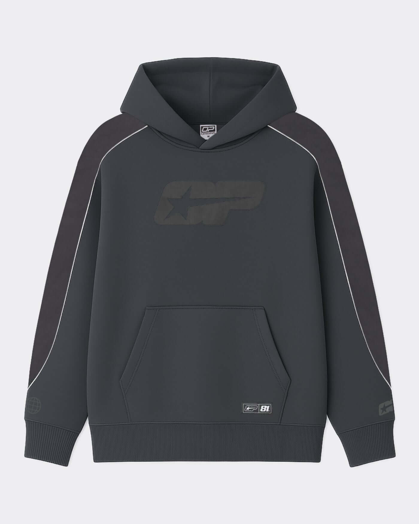 Origins Hoodie - Asphalt features a relaxed fit, bold detailing, and retro graphics for stylish streetwear.