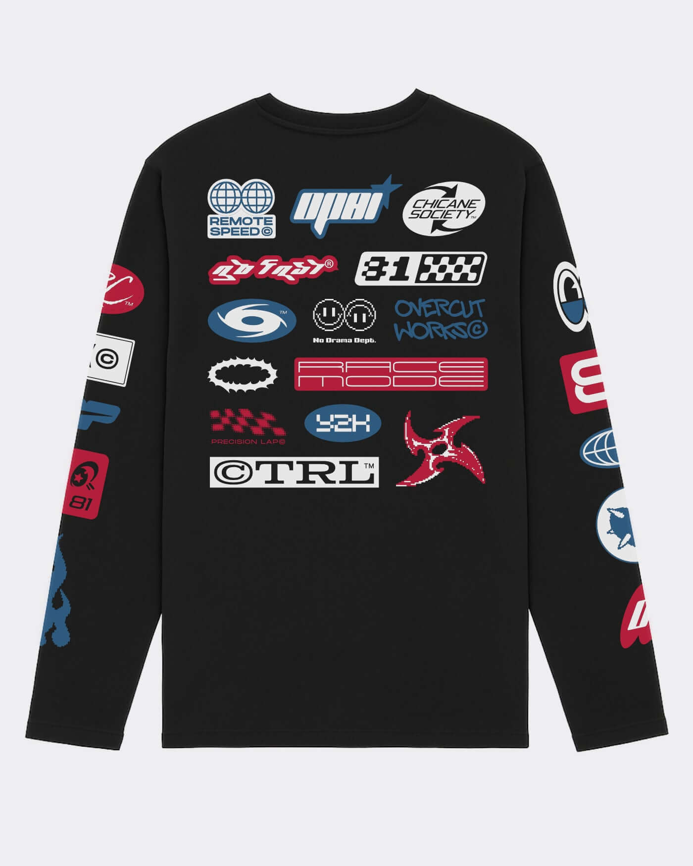 Origins Long Sleeve T-Shirt - Black featuring bold sleeve prints and statement back graphics on a black background.