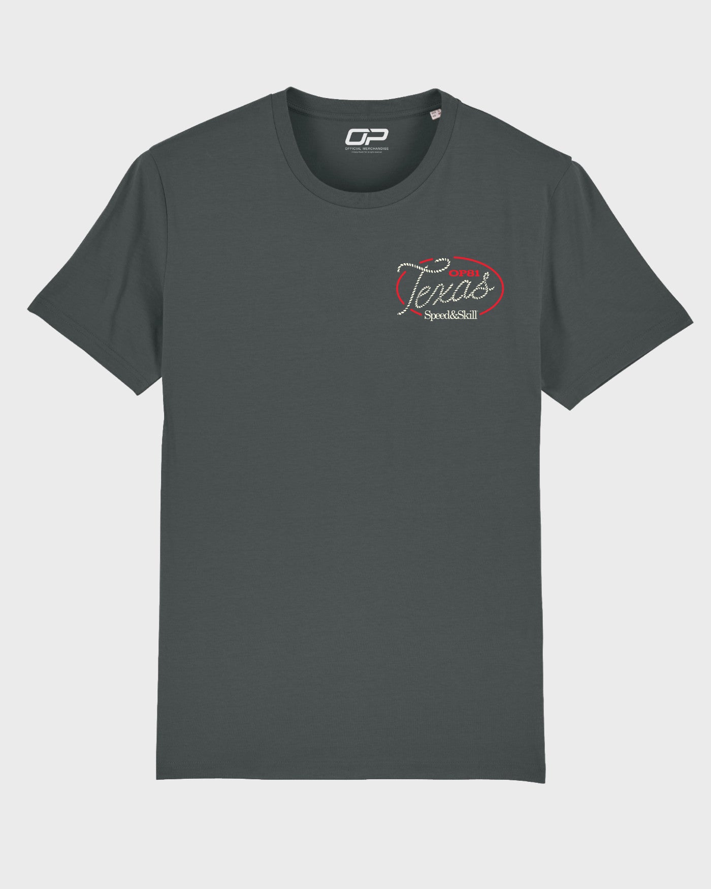 Texas 2024 T-Shirt in Asphalt featuring COTA and Oscar Piastri-inspired graphics, celebrating Formula 1 racing and Western culture.