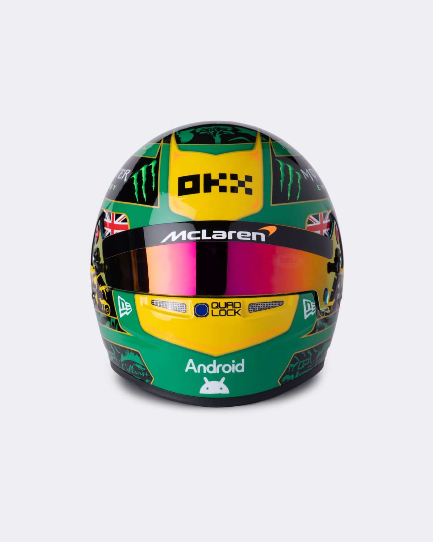 1:2 scale replica F1 helmet for Oscar Piastri, featuring Australian colors and personal logo, McLaren branding.