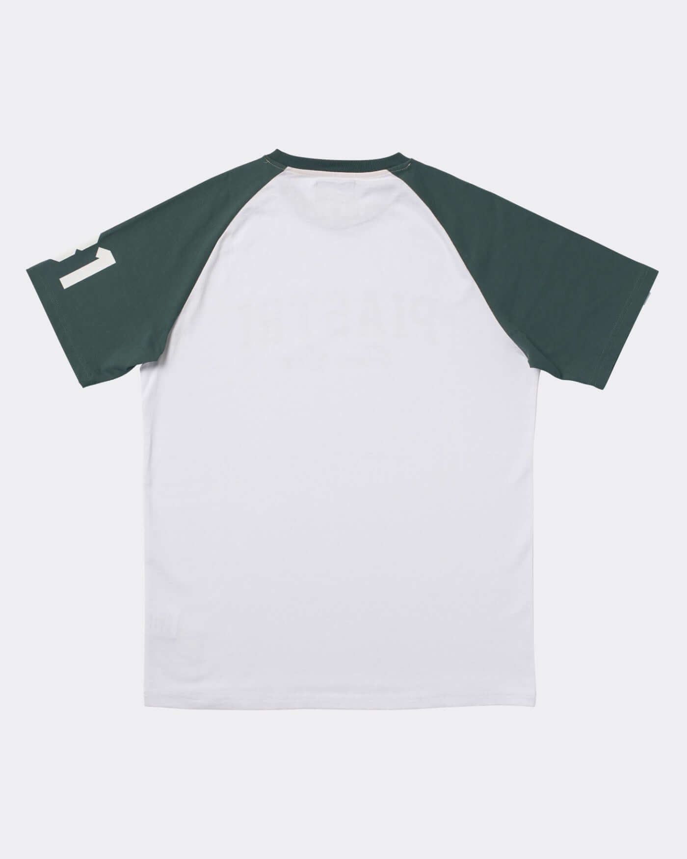 Back view of the Home Race T-Shirt in green, featuring raglan sleeves and a comfortable fit for a stylish look.