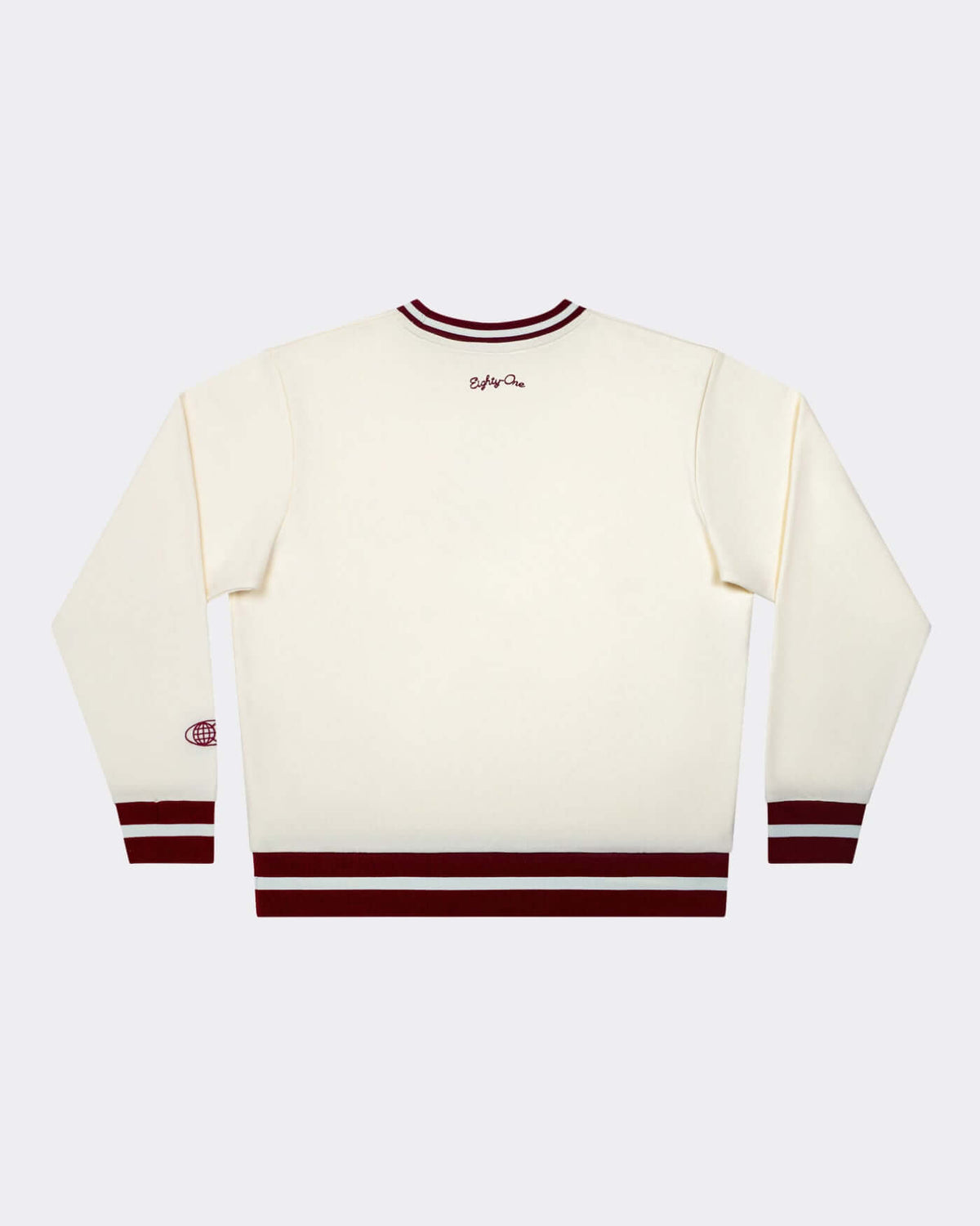 World Circuit Women's Sweater - Off White, featuring burgundy embroidery and ribbed details on a clean design.