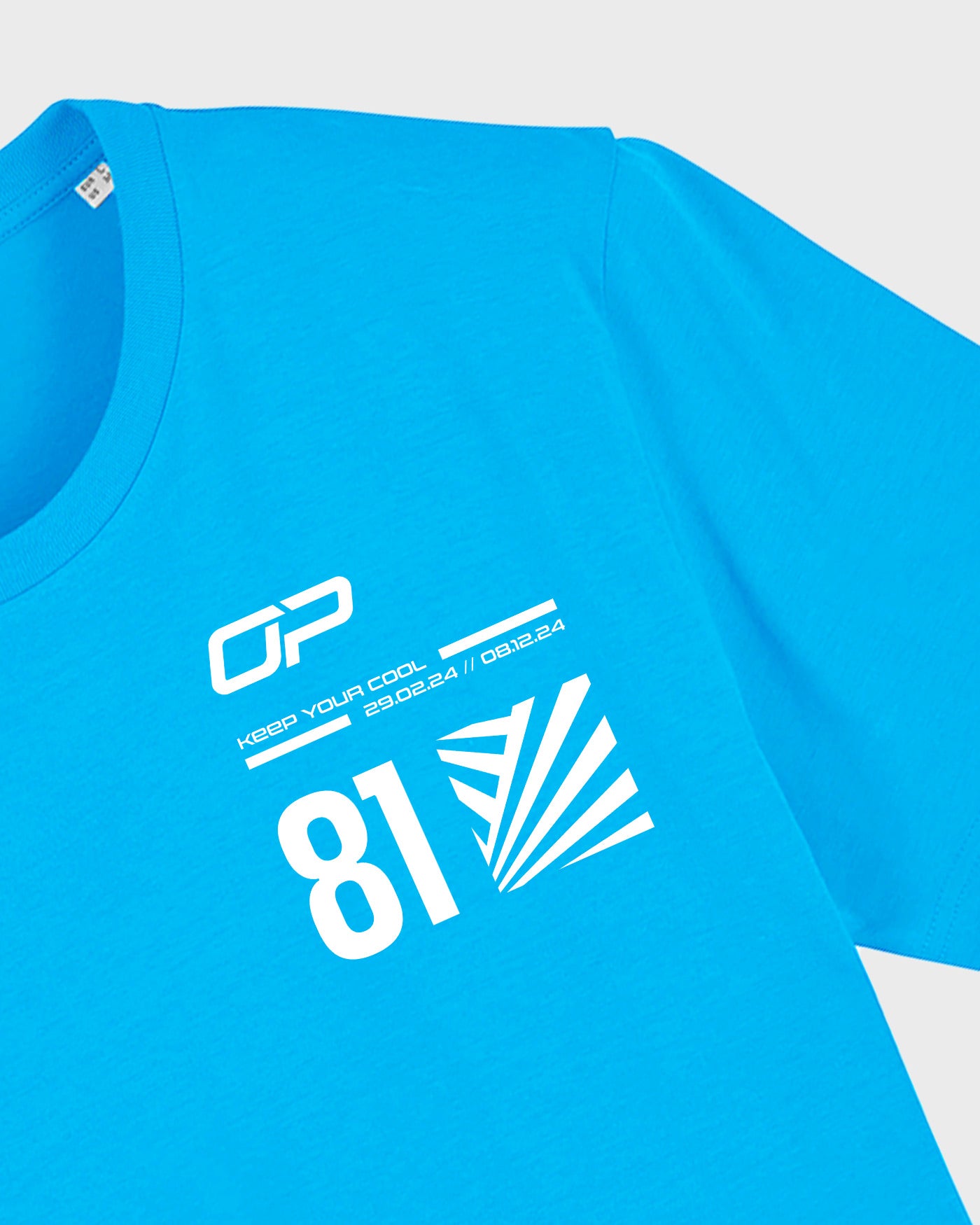 Keep Your Cool T-Shirt - Aqua with OP logo, F1 2024 season dates, and racing number 81 on the front.