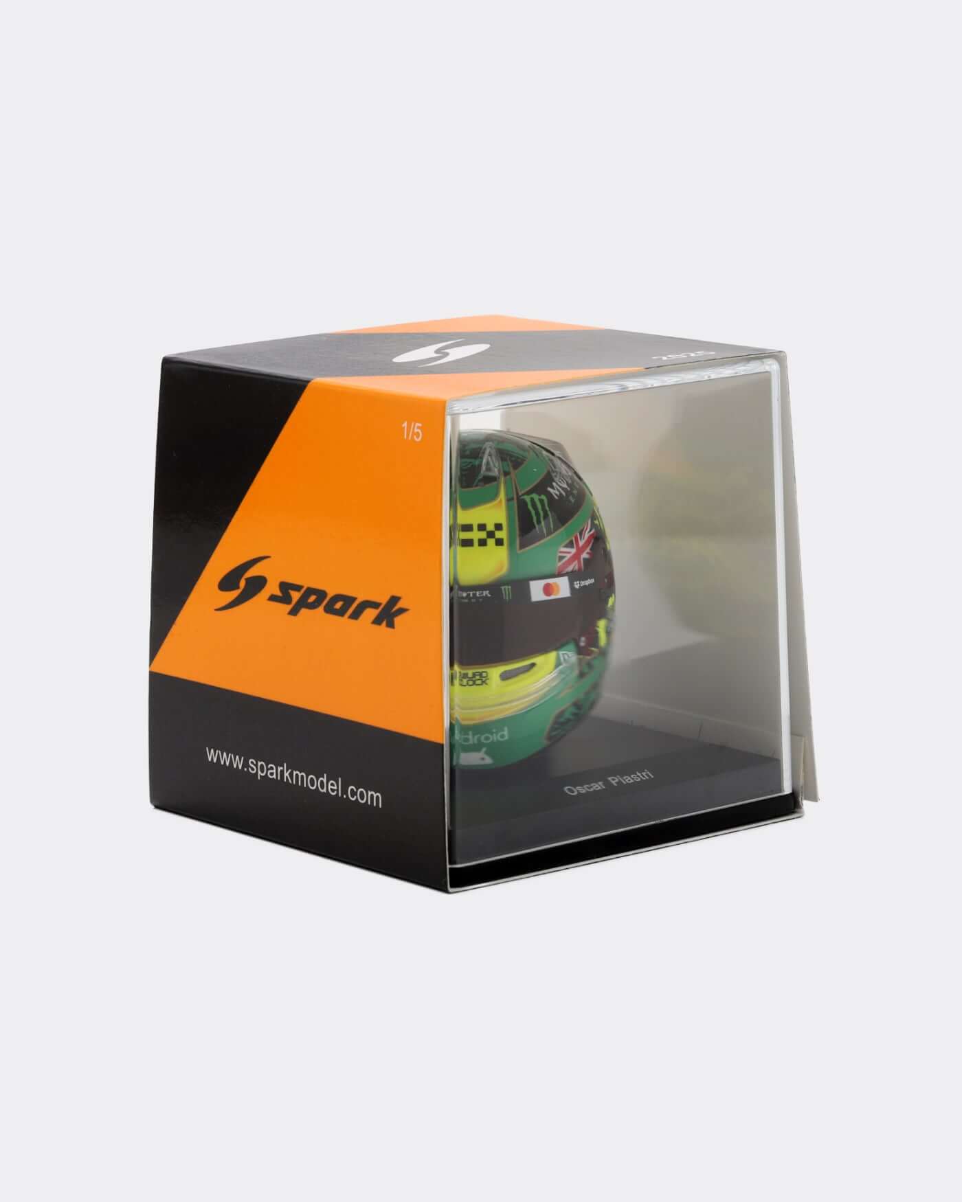 1:5 scale 2025 Australia Helmet - Oscar Piastri displayed in stylish Spark packaging.