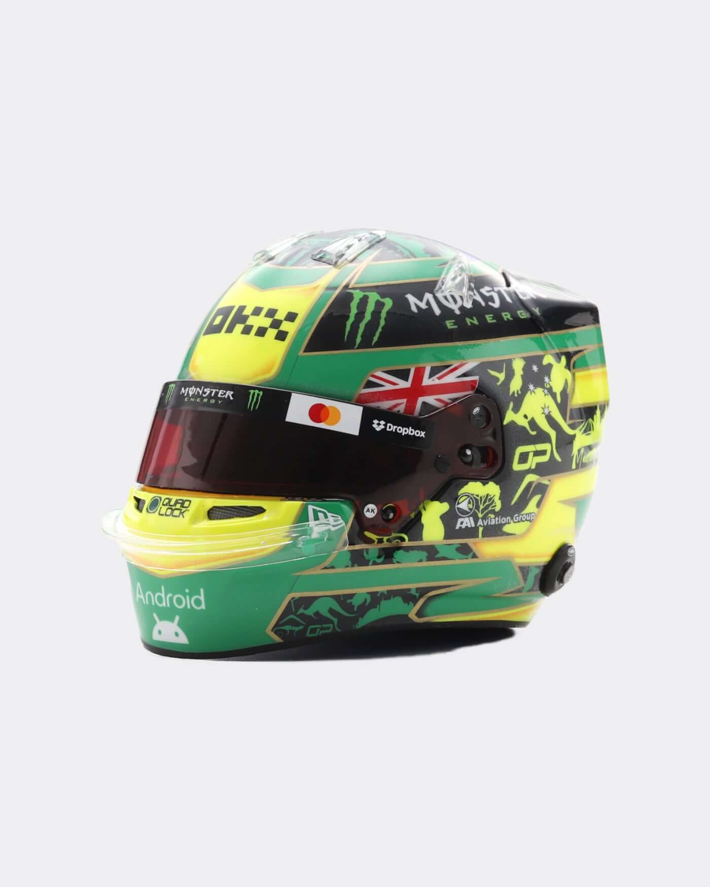 1:5 scale 2025 Australia Helmet - Oscar Piastri replica with vibrant green and yellow design.