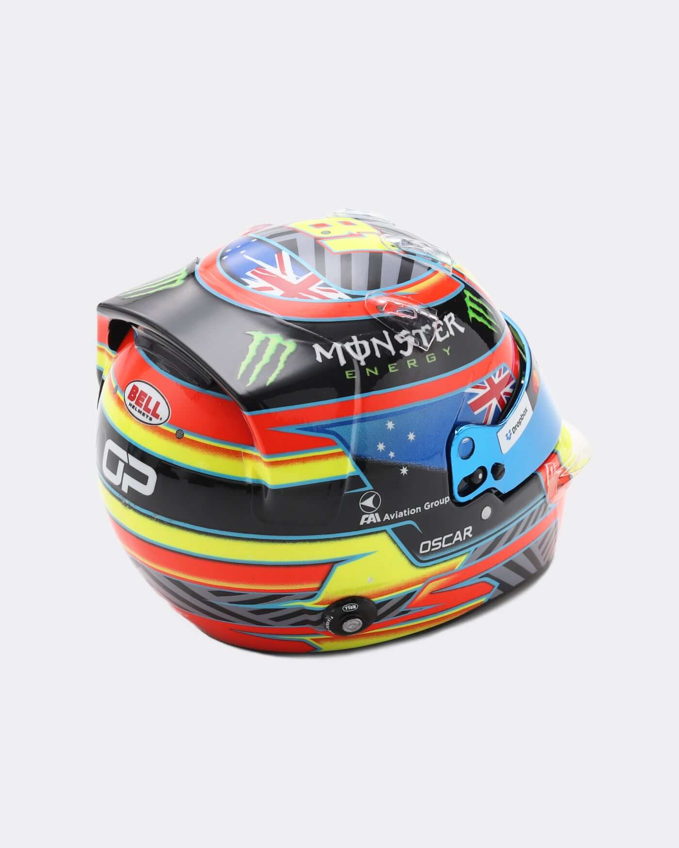 1:5 scale 2025 Season Helmet - Oscar Piastri showcasing vibrant design and details including Australian flag and racing number.