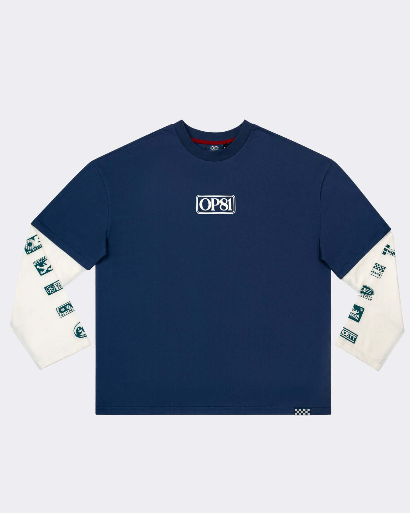 World Circuit Layered T-Shirt - Blue with OP81 logo and contrast off-white sleeves