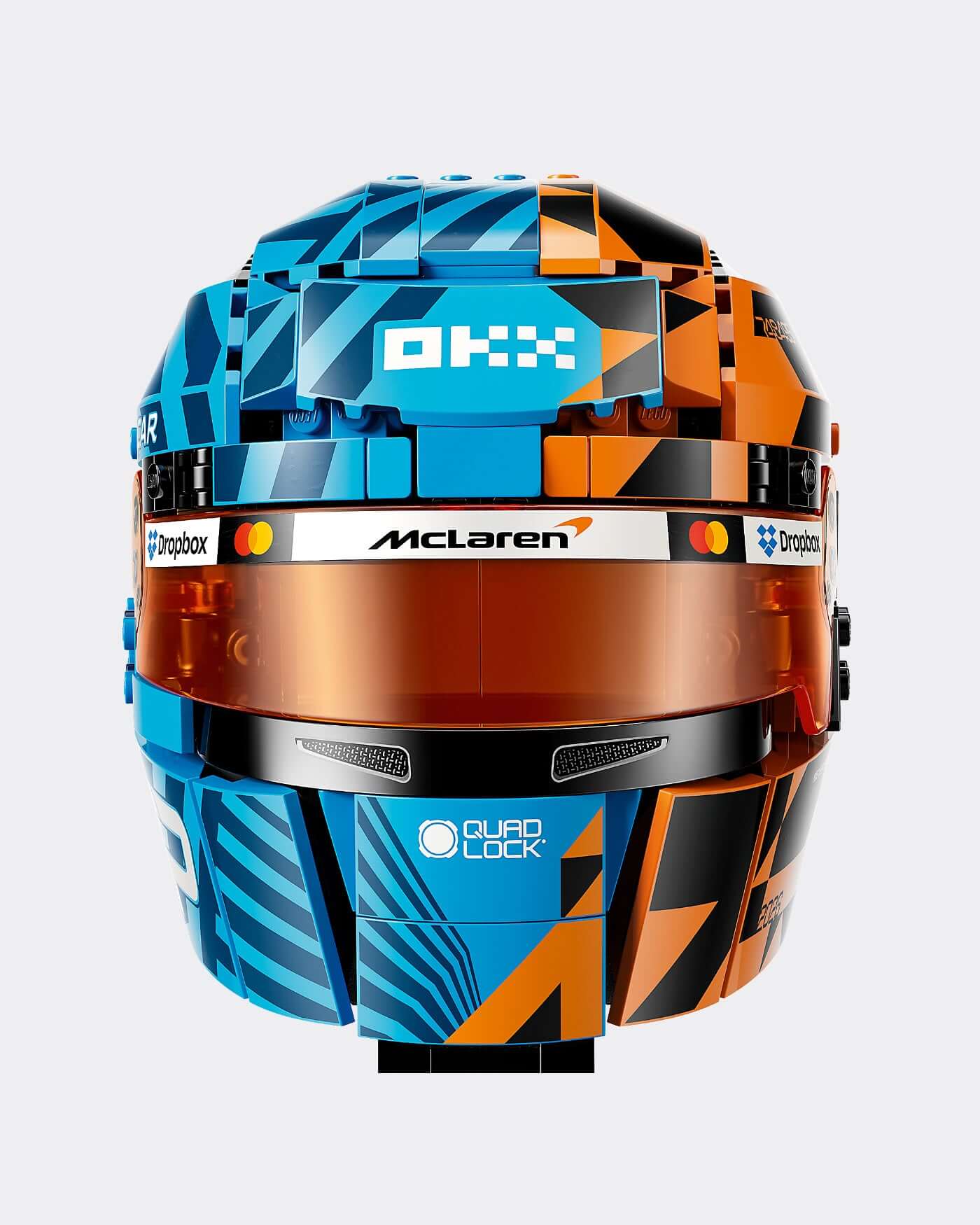 LEGO® Editions McLaren Mastercard F1® Team Oscar Piastri Helmet detailed view with iconic colors and design.