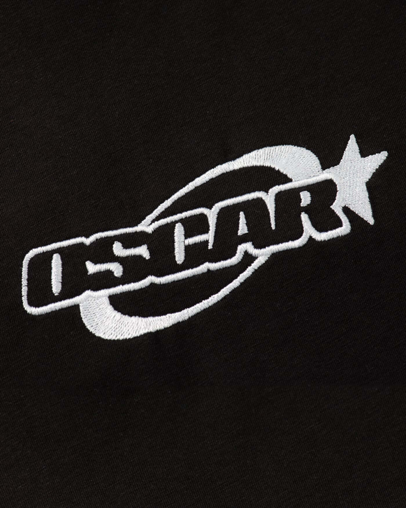 Oscar logo embroidery on black fabric, showcasing a stylish design element for casual wear.