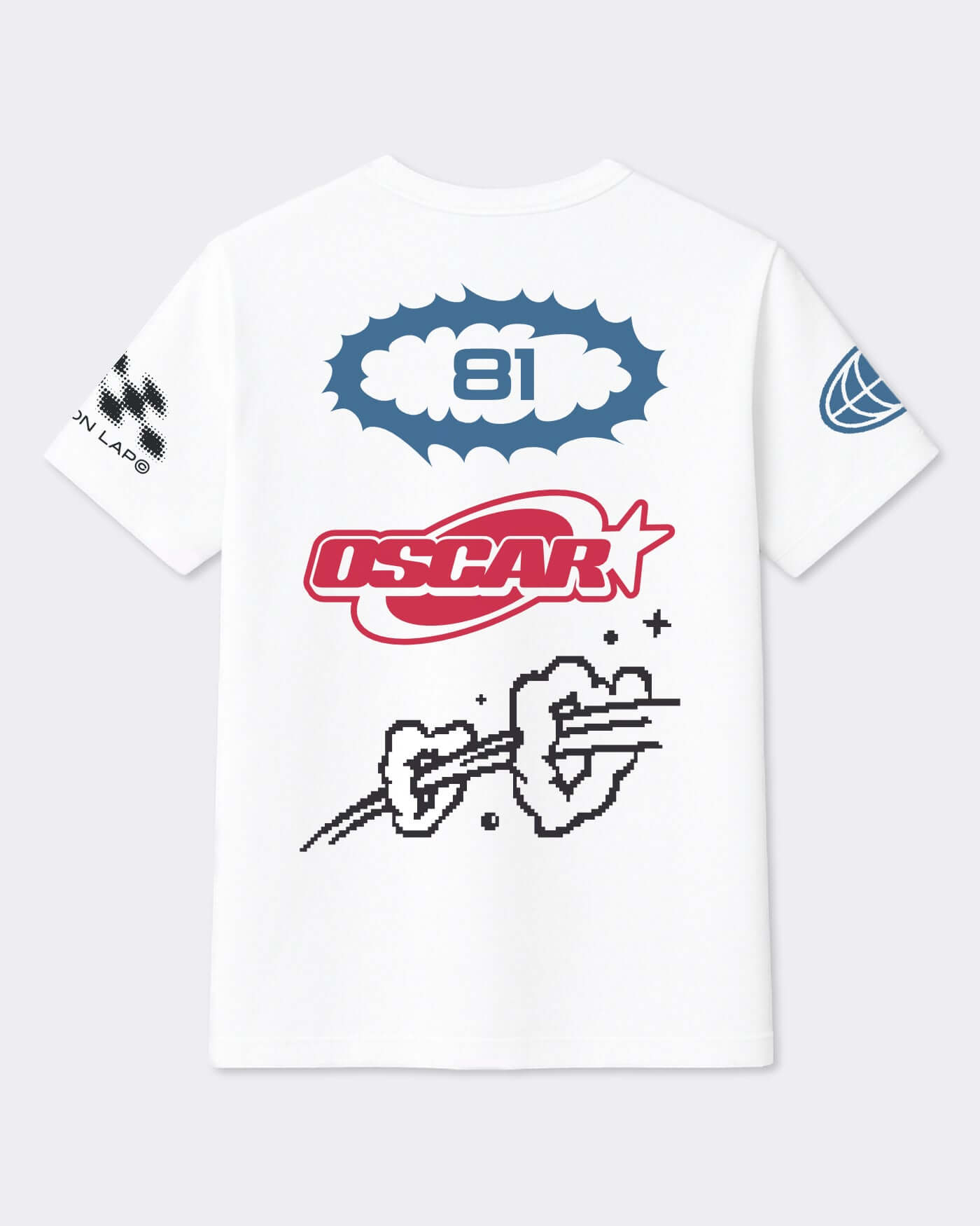 Origins T-Shirt - White featuring bold OP81 graphics and retro design on the back.