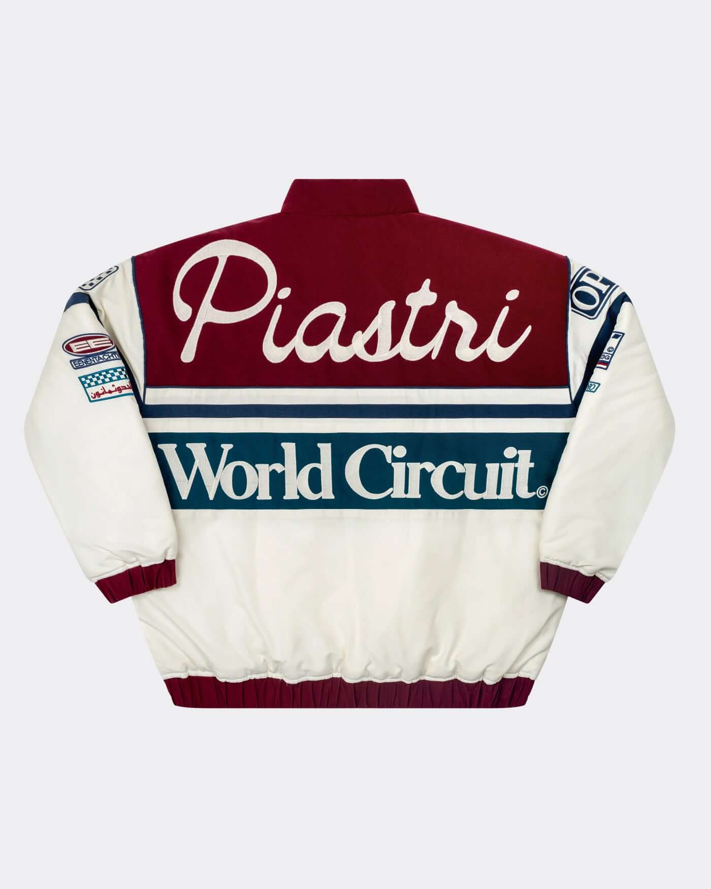 Back view of the World Circuit Race Jacket featuring Piastri signature and contrasting colors.