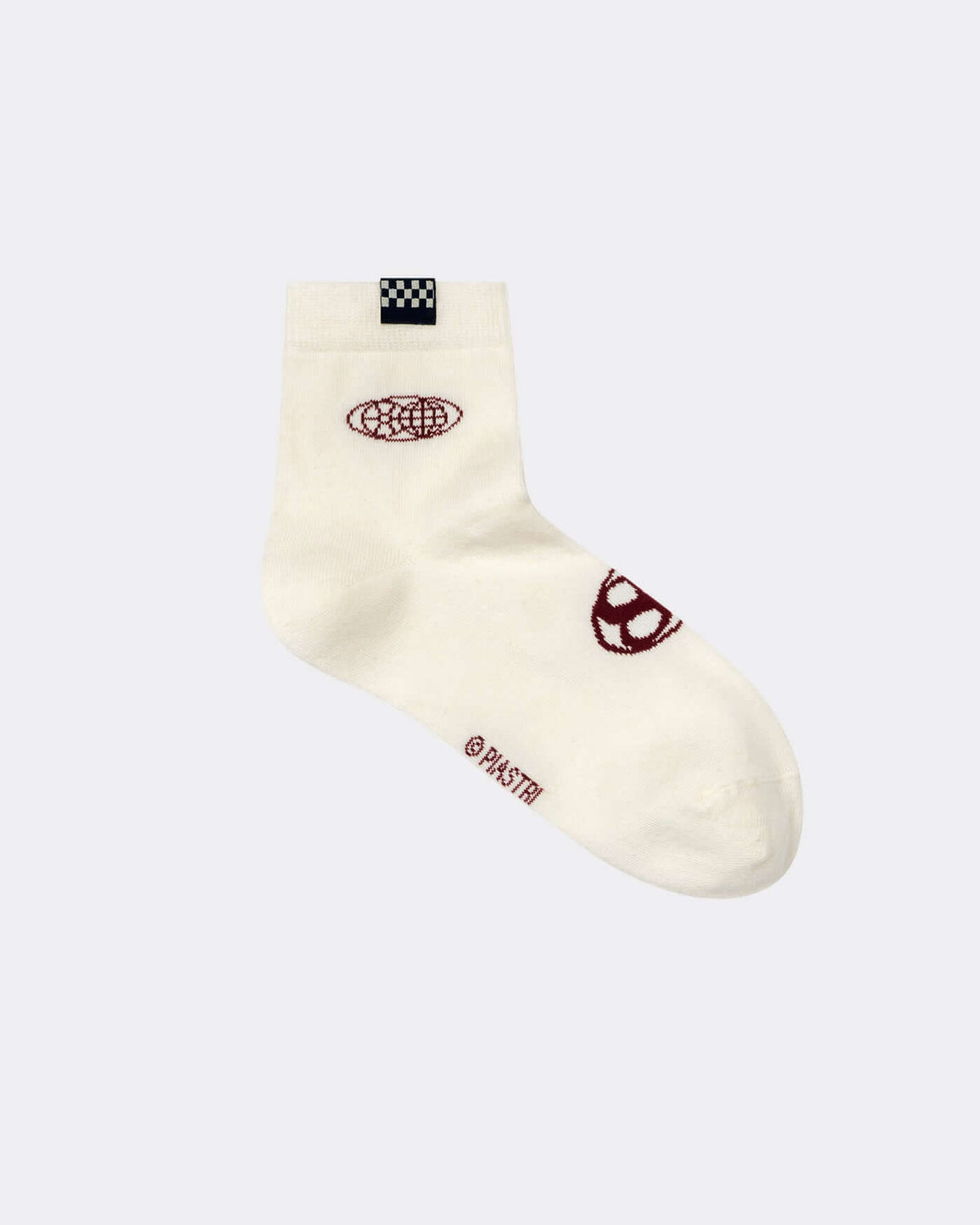 World Circuit Crew Socks - Off White featuring globe emblem on a ribbed design.