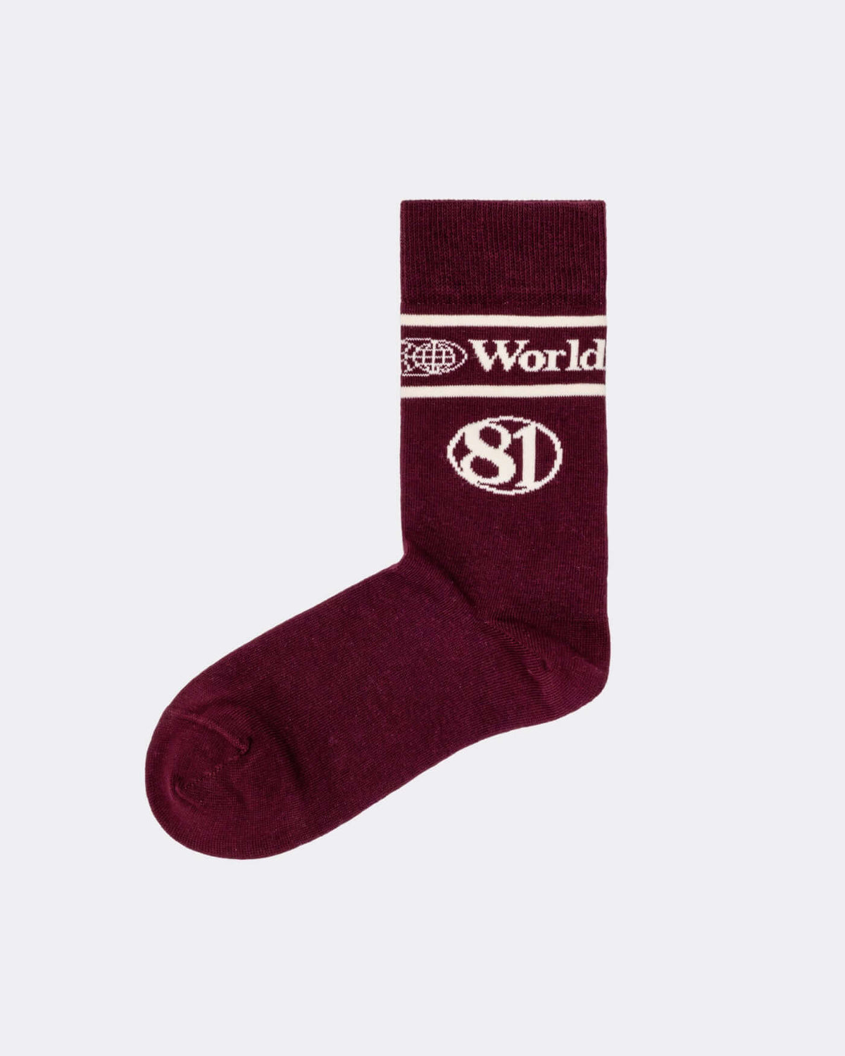 World Circuit Socks - Burgundy featuring a ribbed design with globe emblem and 81 logo in rich burgundy color.