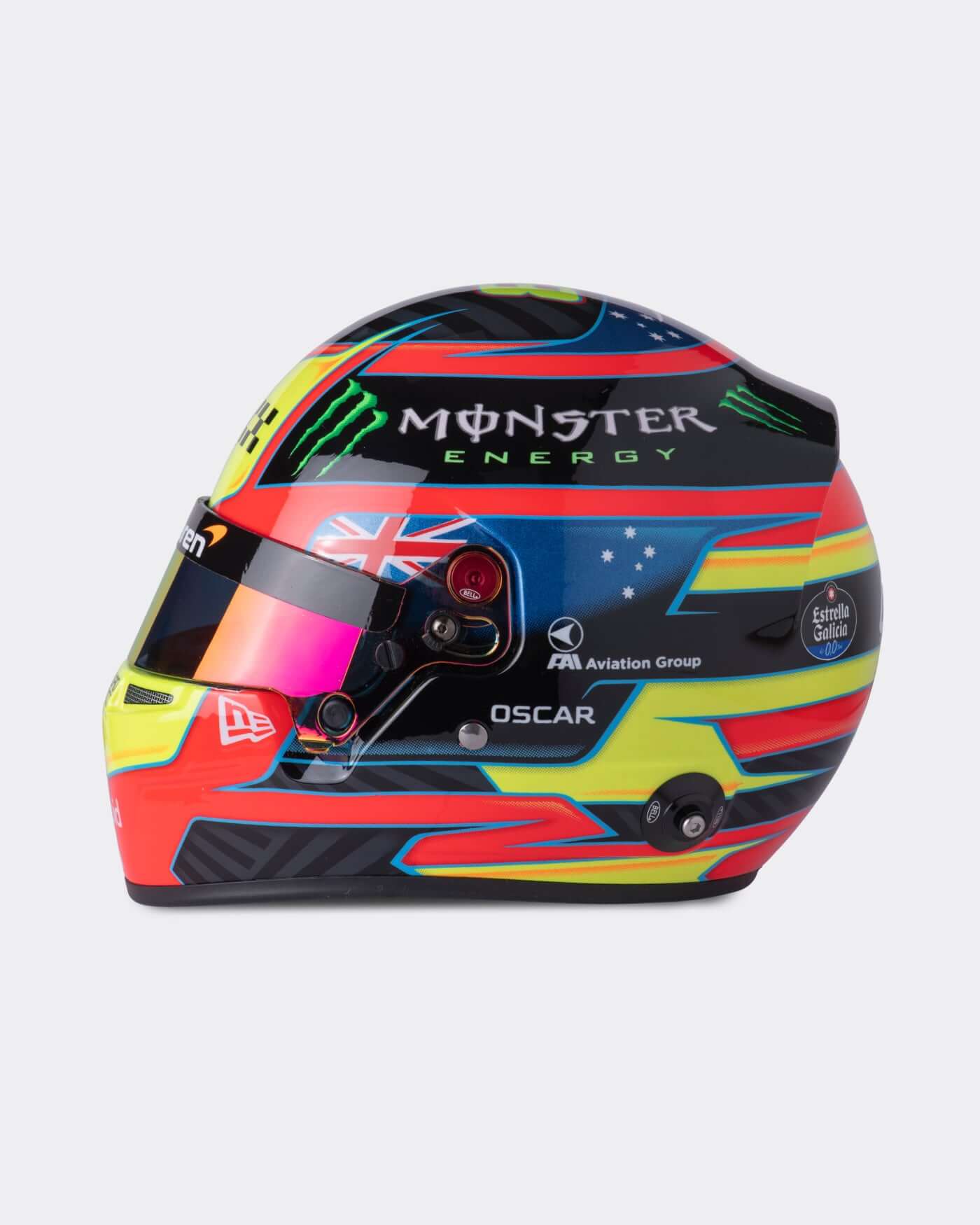 1:2 scale replica of Oscar Piastri's 2025 F1 racing helmet, featuring a vibrant design and #OP81 number.