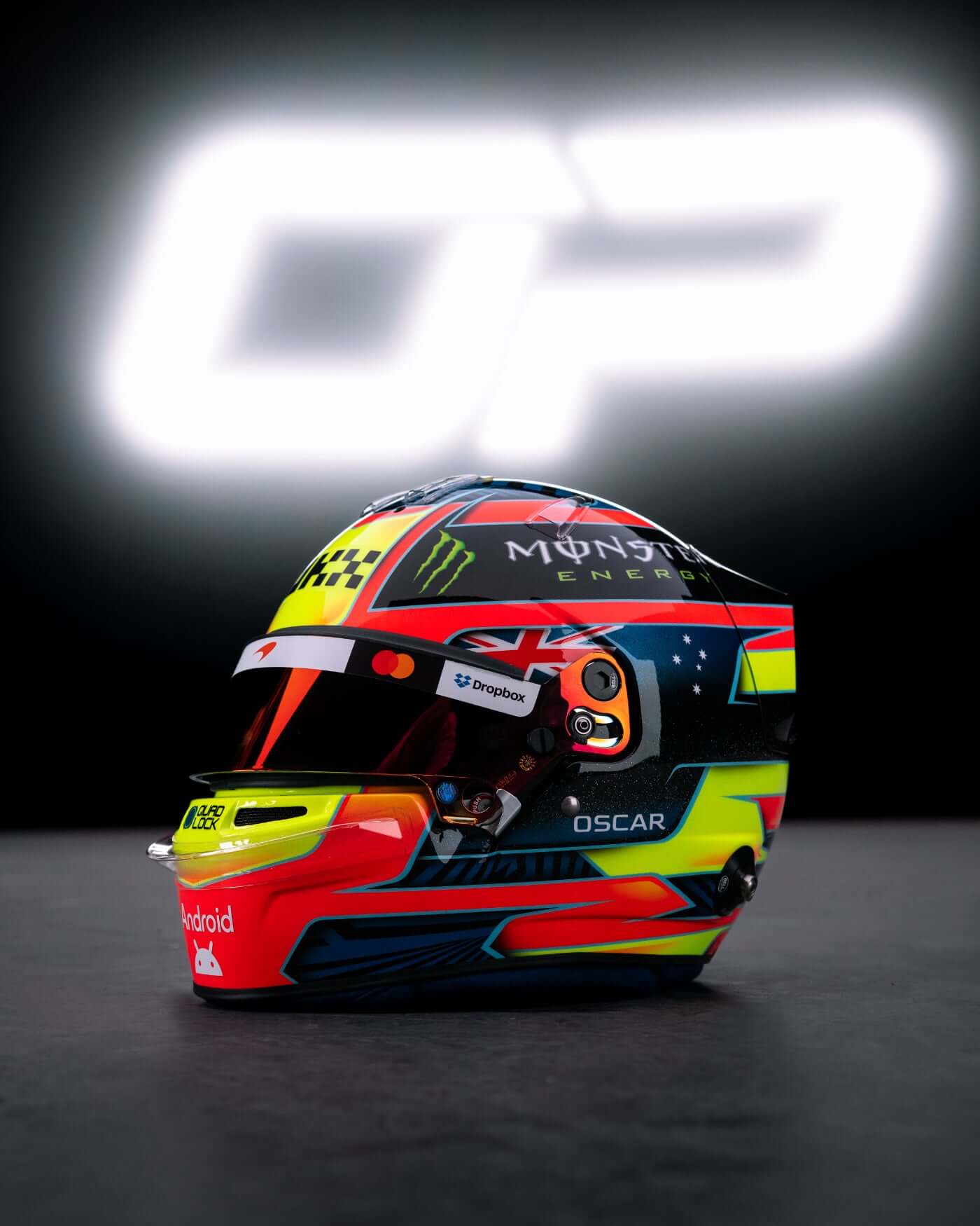 1:2 scale 2026 Season Helmet - Oscar Piastri showcasing vibrant design and personal logo.