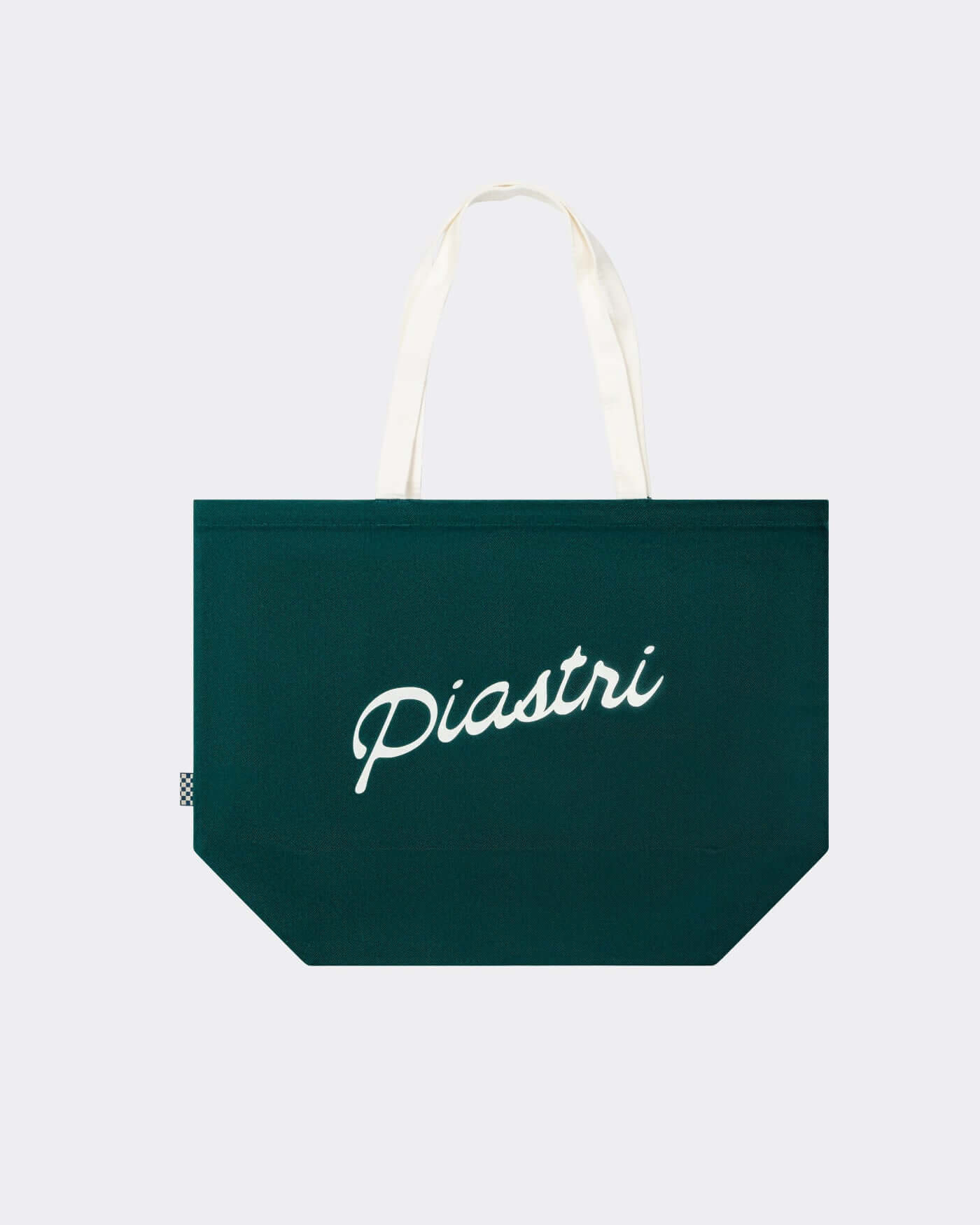 World Circuit Tote Bag featured in dark green with Piastri lettering and sturdy handles.