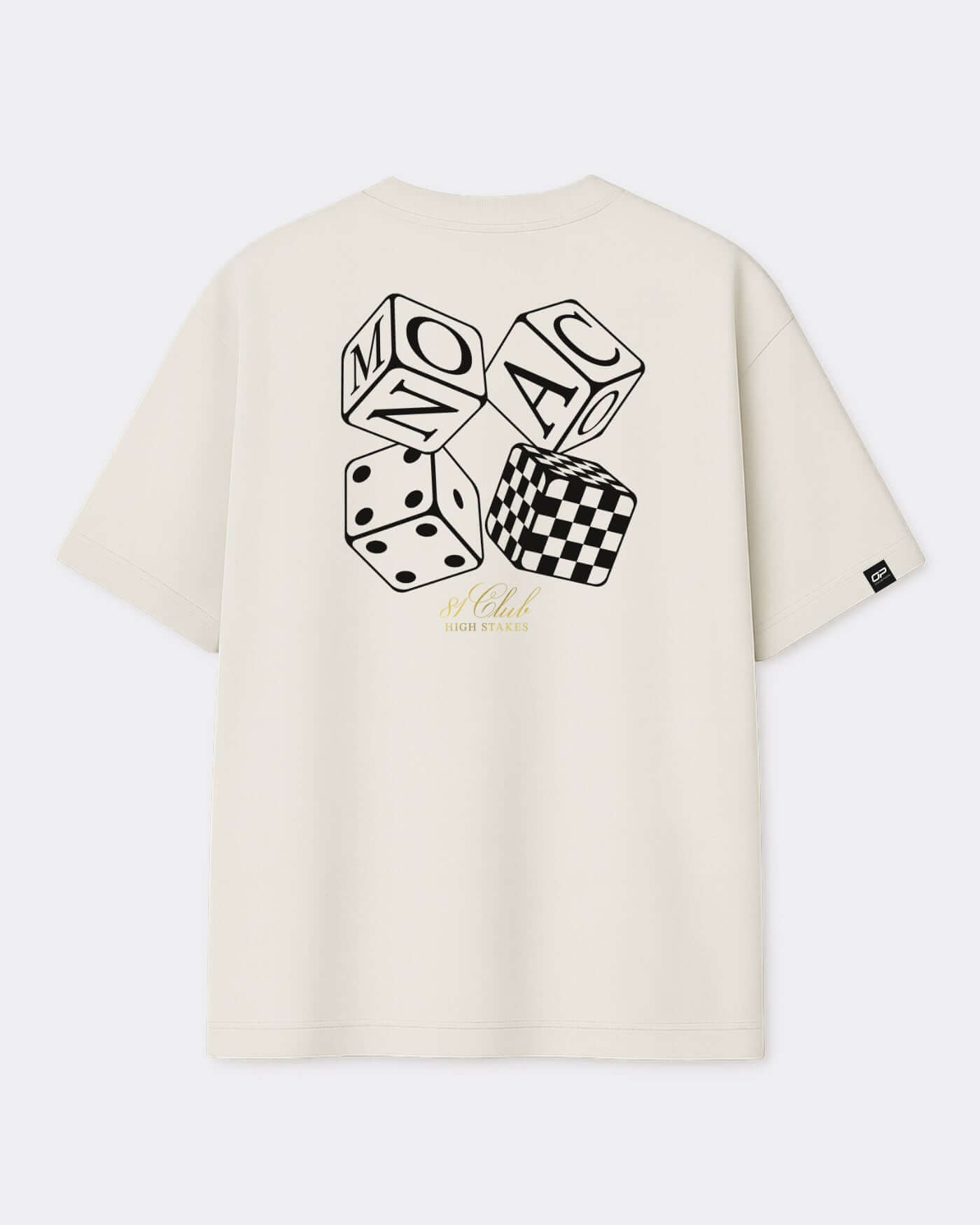 81 CLUB Monaco T-Shirt featuring distinctive four-dice design on the back in elegant embroidery, limited edition.
